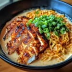 Fiery Chicken Ramen with Creamy Garlic Sauce